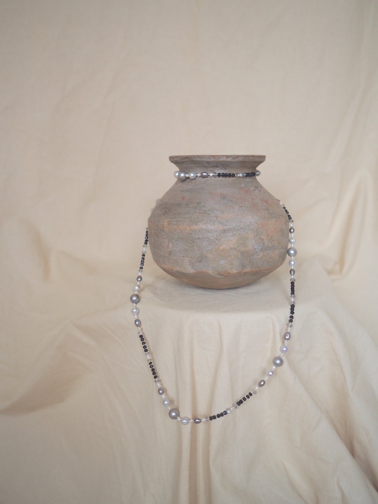 Long Pearls, Tourmaline & Labradorite Necklace