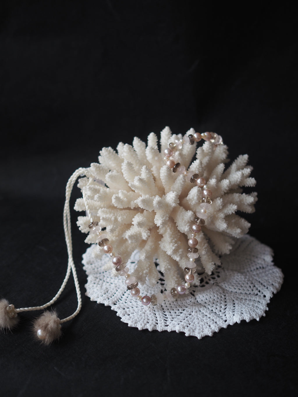 Pearls, Rose Quartz & Smoky Quartz Necklace