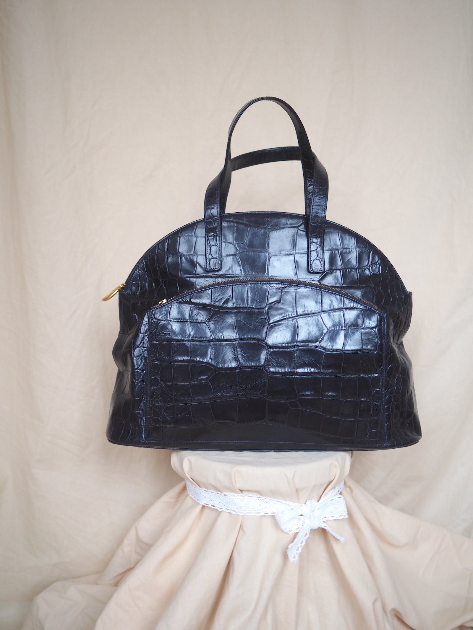 Vintage Croc-Embossed Leather Handbag
