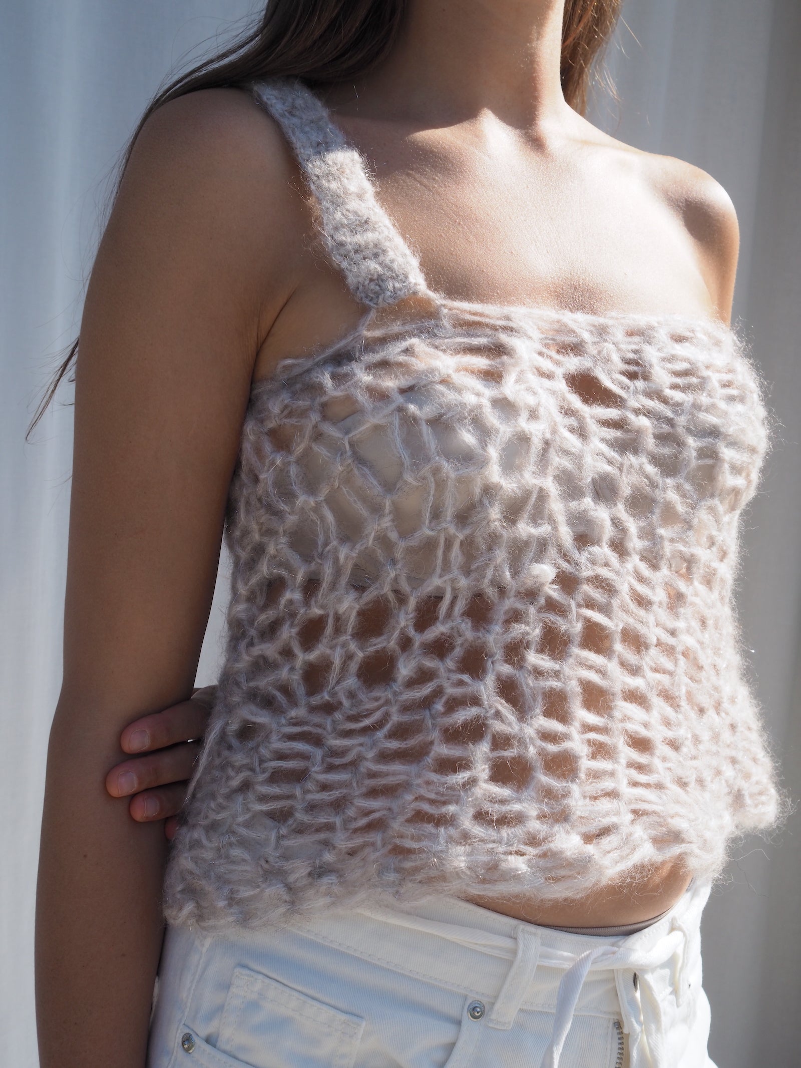 Asymmetric hand-knitted Top