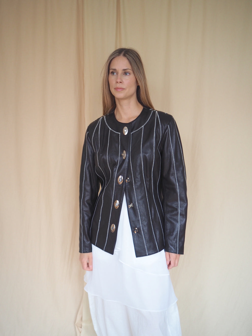Leather Jacket with Contrast Stitching
