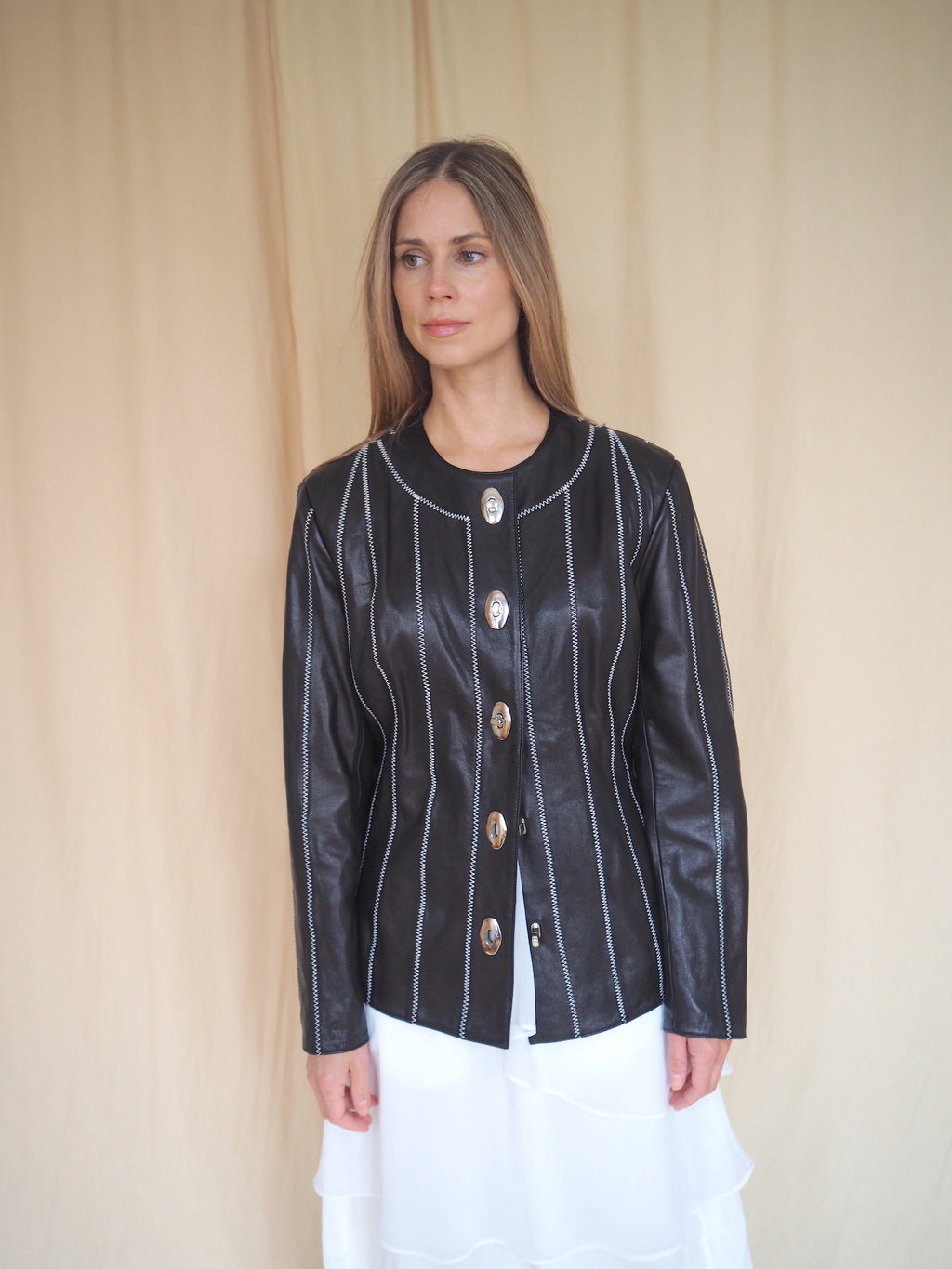 Leather Jacket with Contrast Stitching