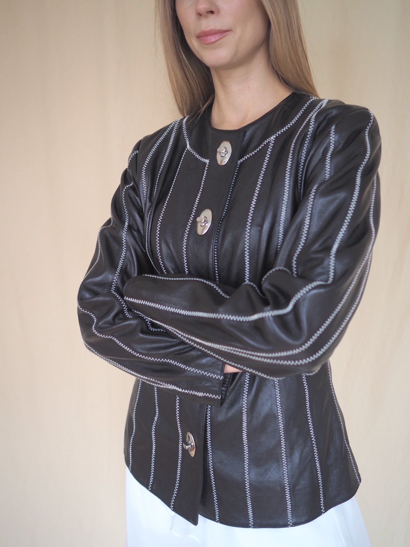 Leather Jacket with Contrast Stitching