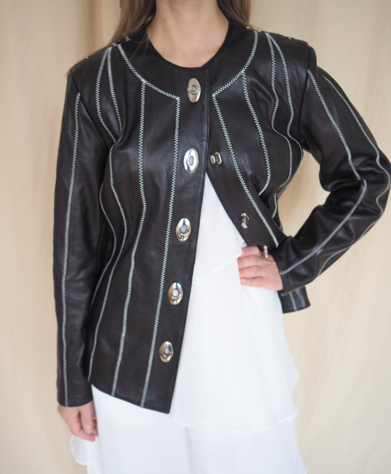 Leather Jacket with Contrast Stitching