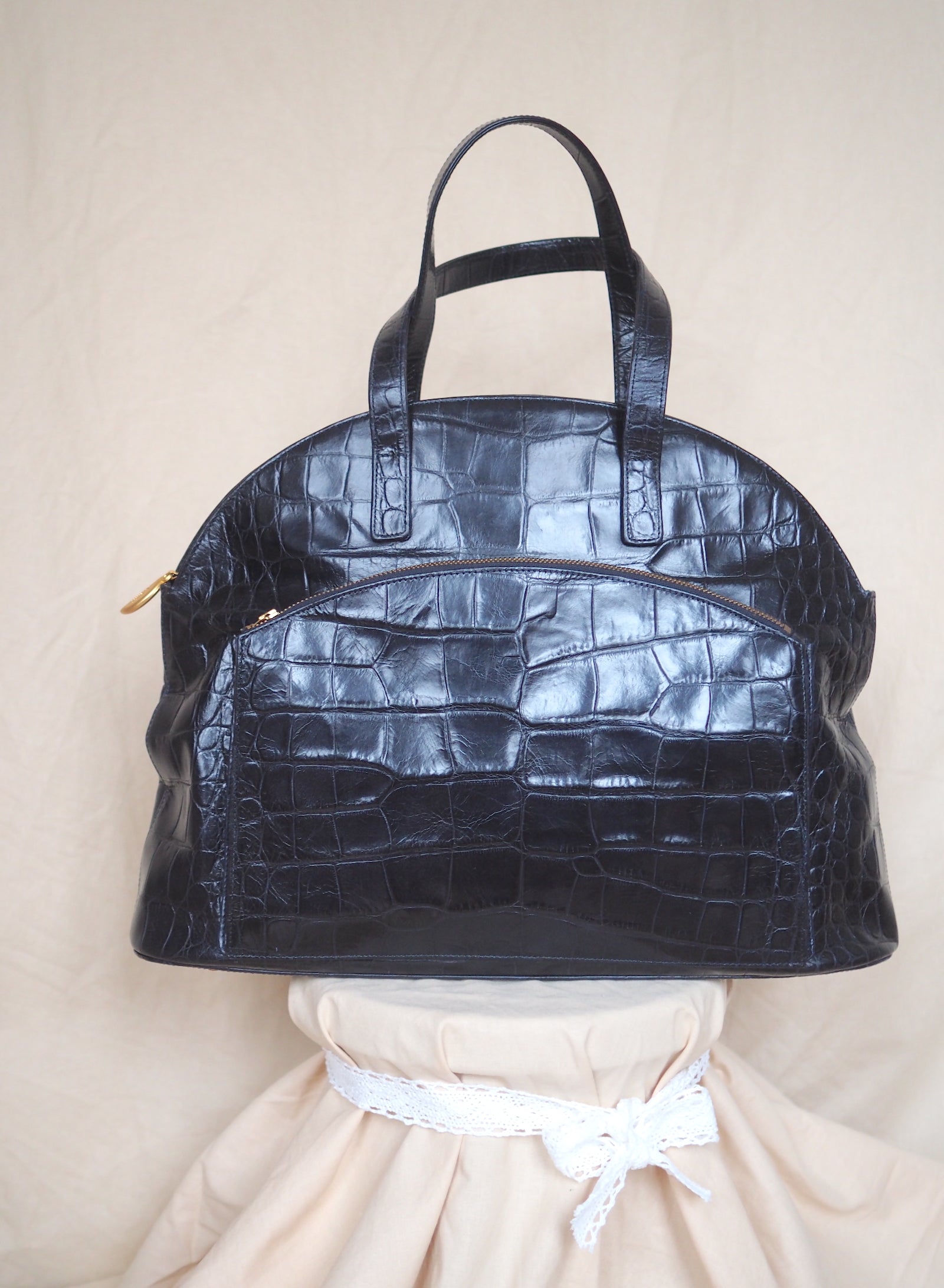 Vintage Croc-Embossed Leather Handbag