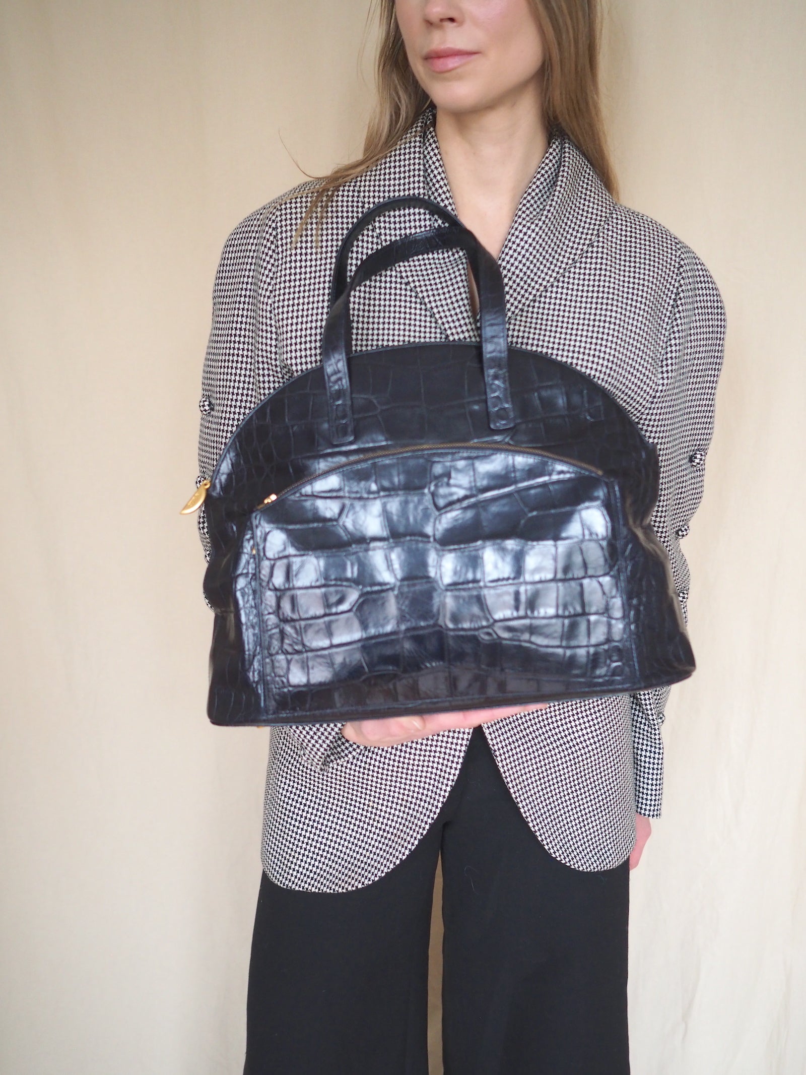 Vintage Croc-Embossed Leather Handbag