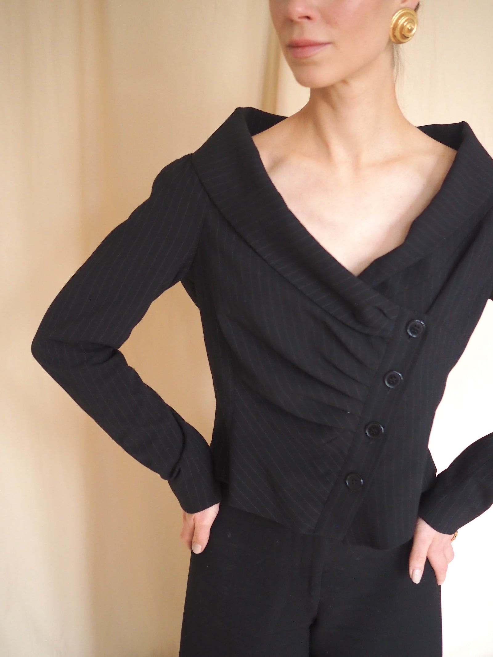 Asymmetric Pinstripe Blazer