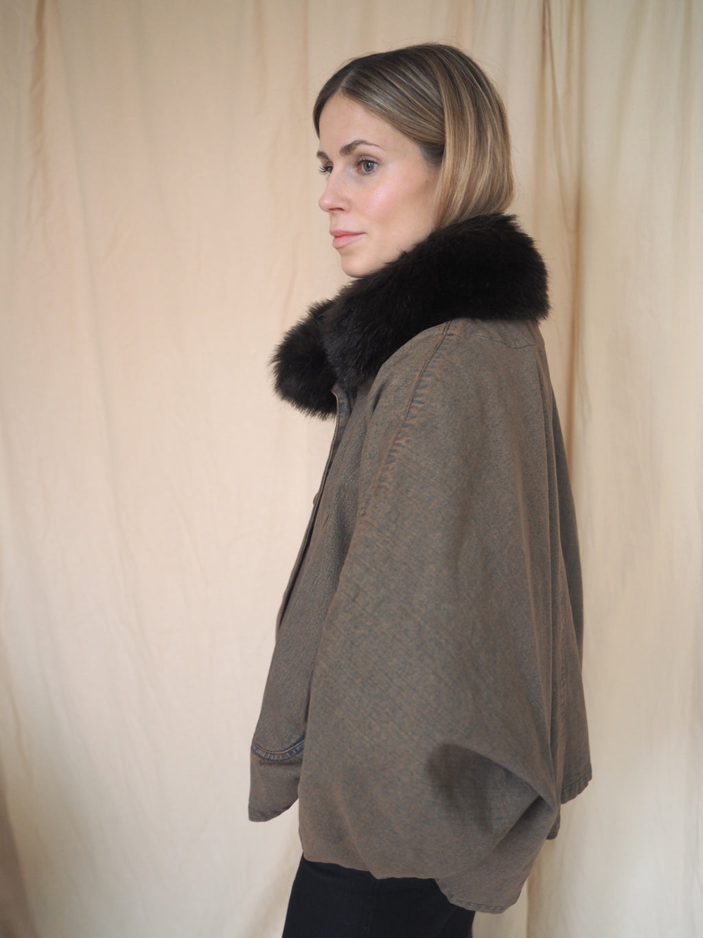 Denim Jacket with Fake-Fur Collar