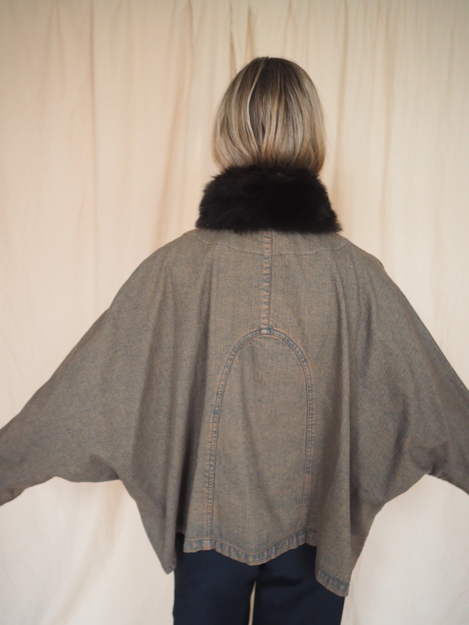 Denim Jacket with Fake-Fur Collar