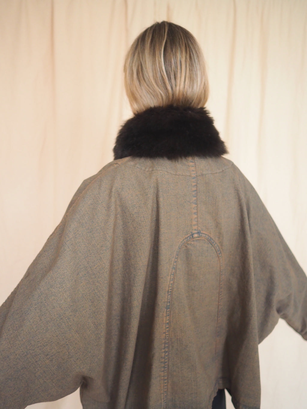 Denim Jacket with Fake-Fur Collar