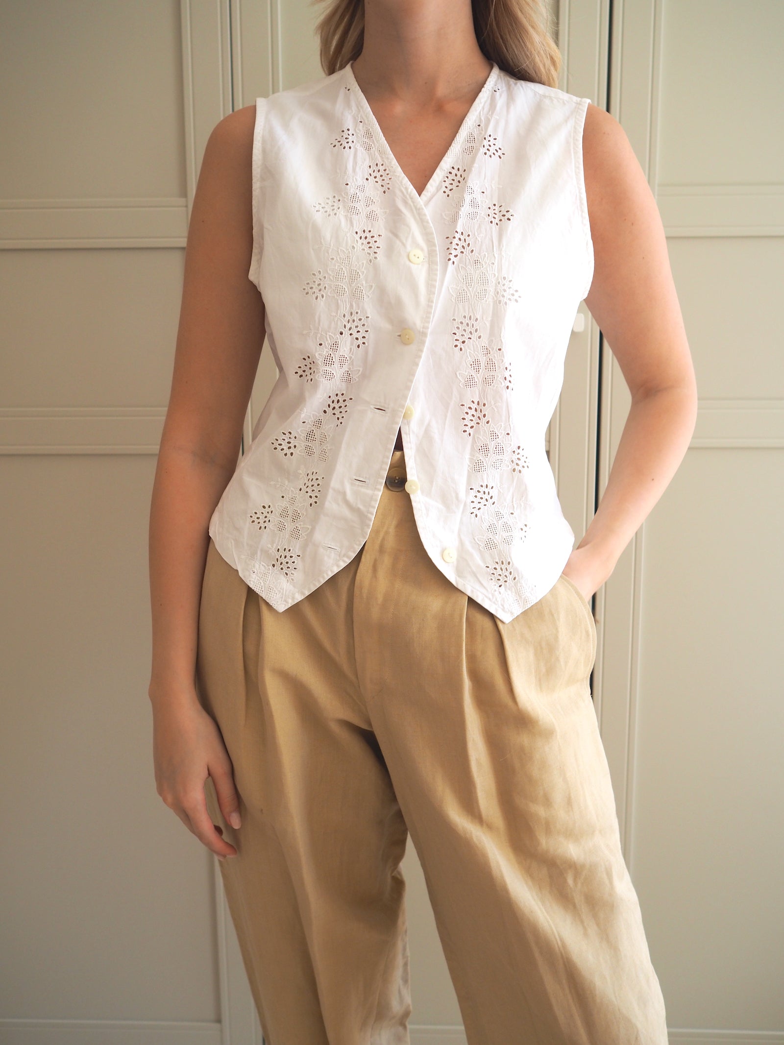 Sleeveless Embroidered Cotton Vest