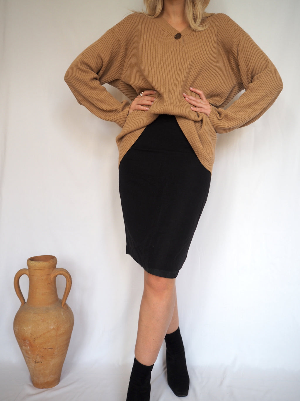 Linen-blend Pencil Skirt