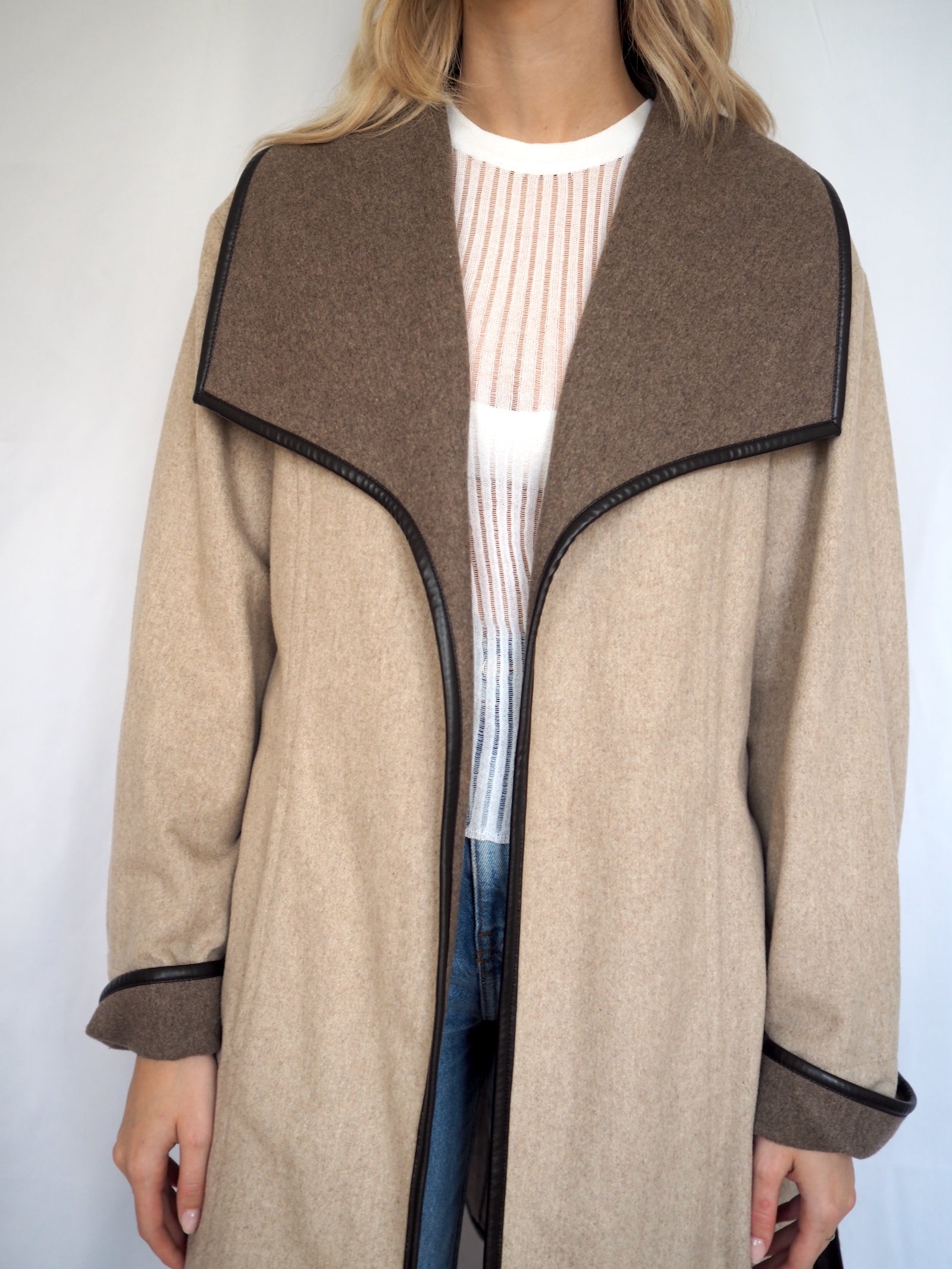 Belted Wool & Leather Coat