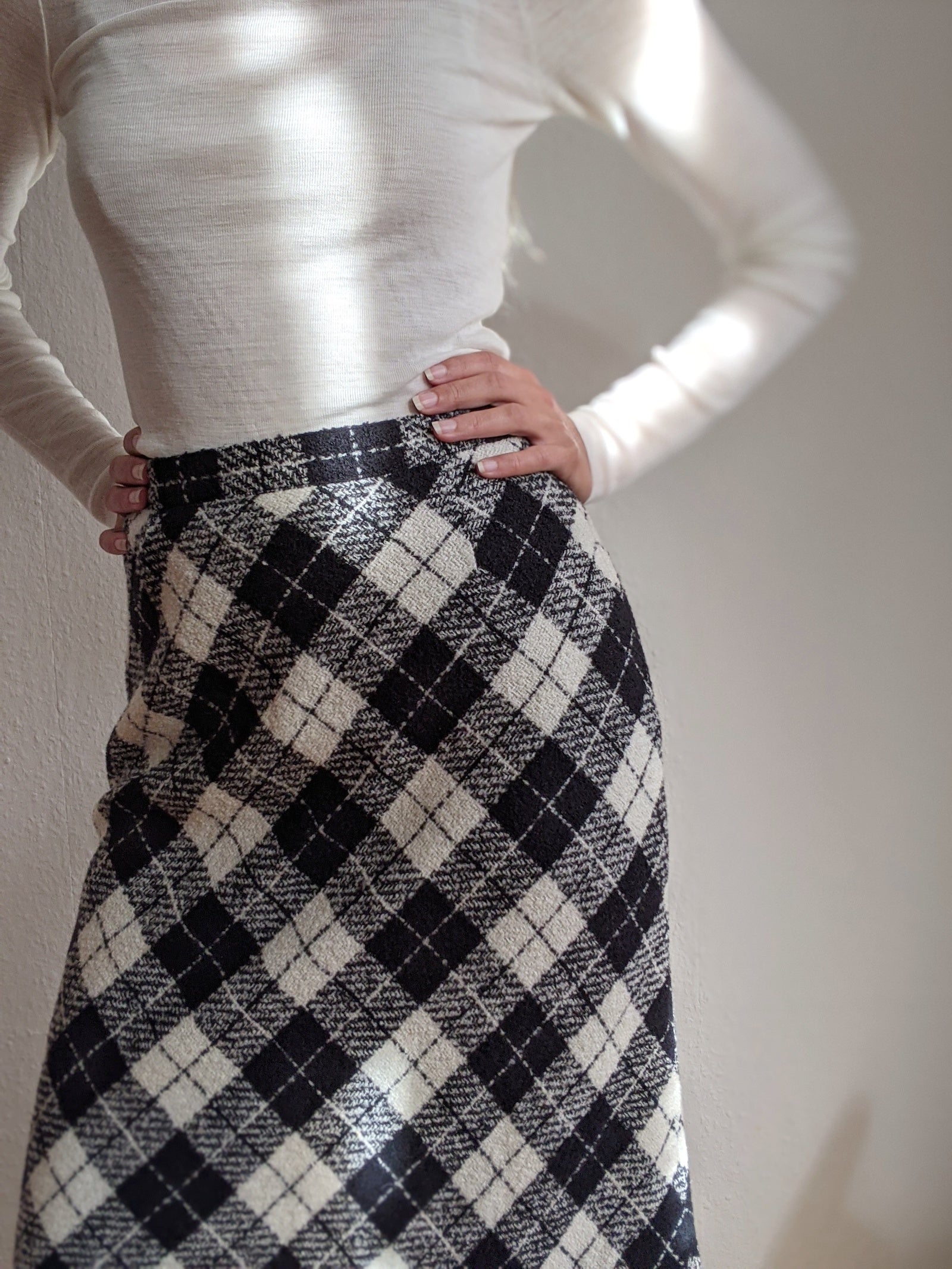 Checked A-Line Wool Skirt